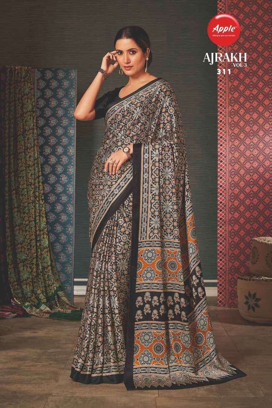 Ajrakh Vol 3 By Apple Printed Daily Wear Sarees Catalog
